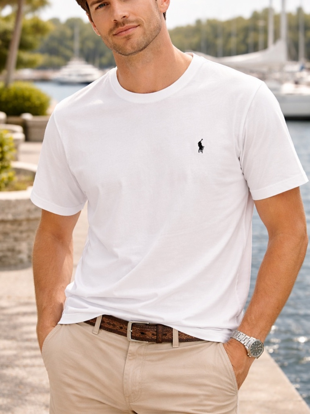 VTG 90s Ralph Lauren White Short-Sleeve Crewneck Tee Navy Pony Preppy
